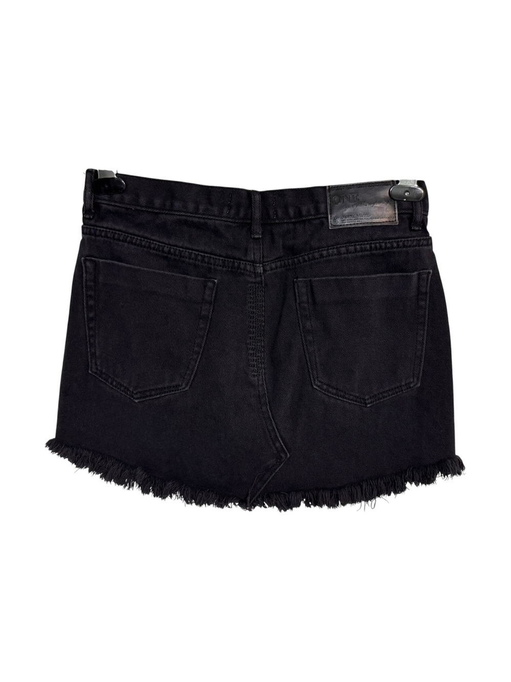 ONE X ONE TEASPOON Black High Rise Distressed Denim Mini Skirt High Low Fray 26 - Picture 2 of 9
